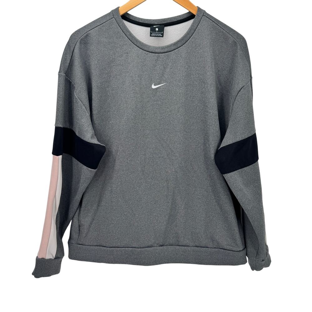 Nike Sweatshirt Womens Large Gray Pink Colorblock Center Swoosh Therma Pullover